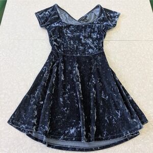 Blue Crushed Velvet Cross Back Babydoll Mini Dress Women's Small